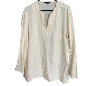 Lands’ End 100% Linen Cream Beaded Tunic Top